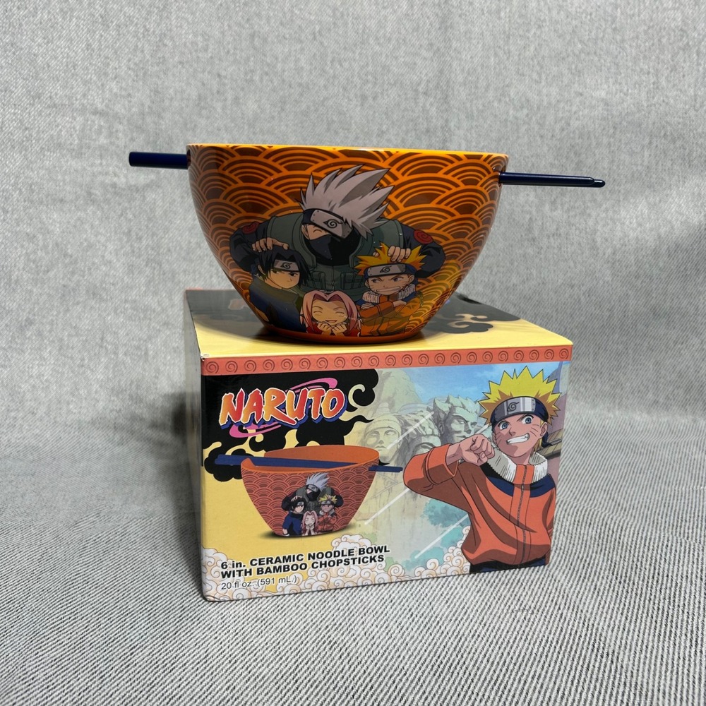 Bioworld Naruto Ceramic Noodle Bowl 20oz Orange Kakashi Sasuke Sakura 6in Bowl